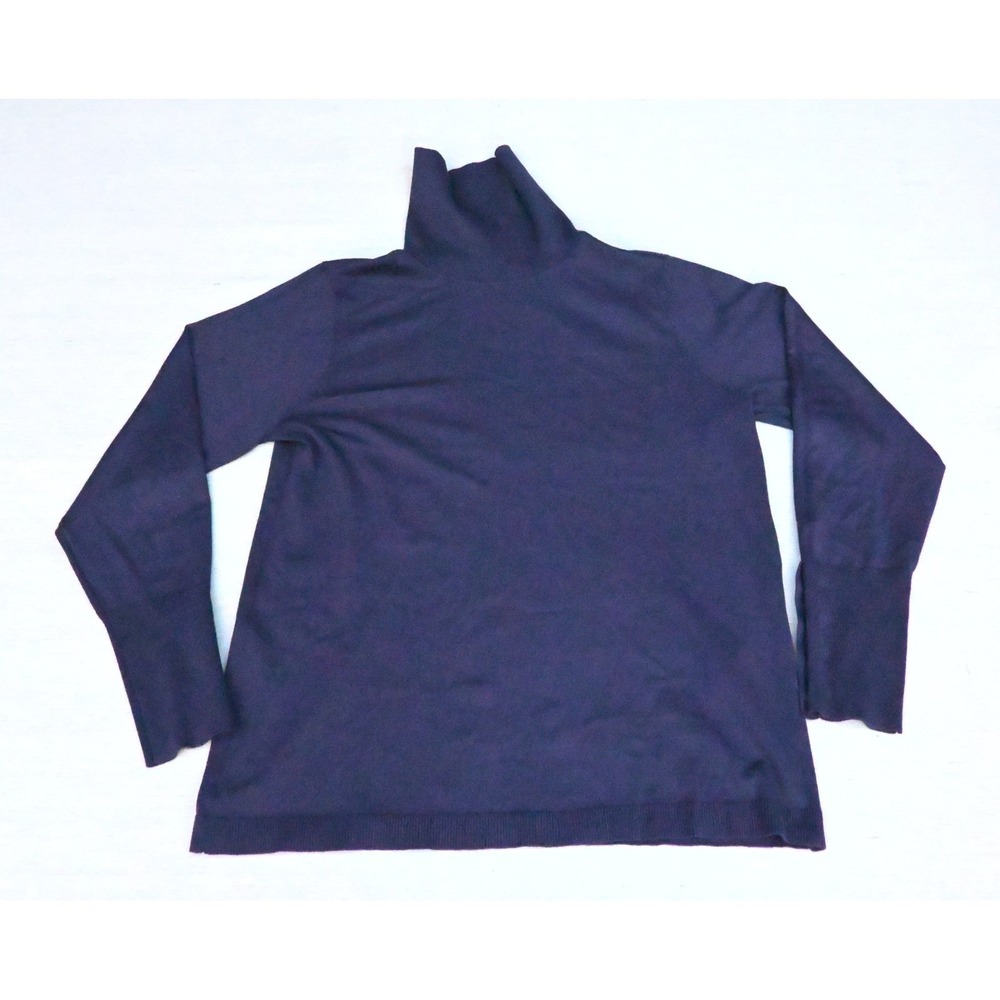 Chicos Womens 1 US M Navy Turtleneck Sweater Silver Tone Button Cuffs Sleek